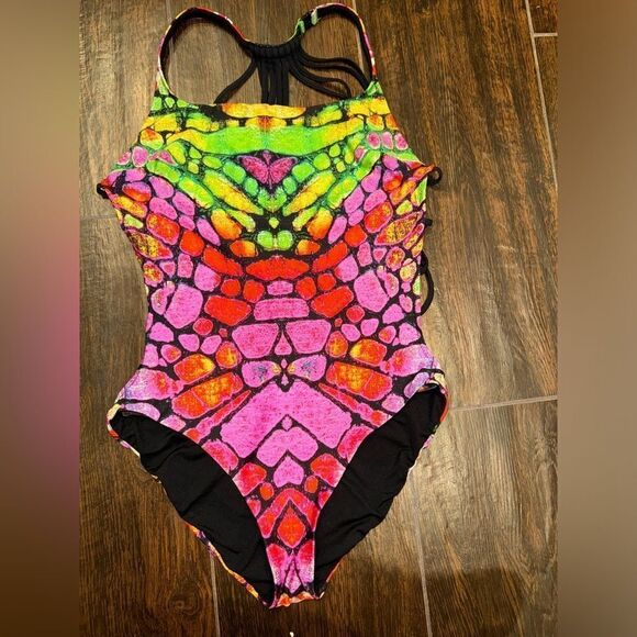 Zeki one piece monokini kaleidoscope butterfly deep back swimsuit - Picture 2 of 9